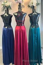 Simple Scoop Neck Lace-Up Back A-Line Prom Dresses