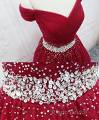 Burgundy Tulle Sequin Short Formal Prom Dresses, Burgundy Homecoming Dresses, 1