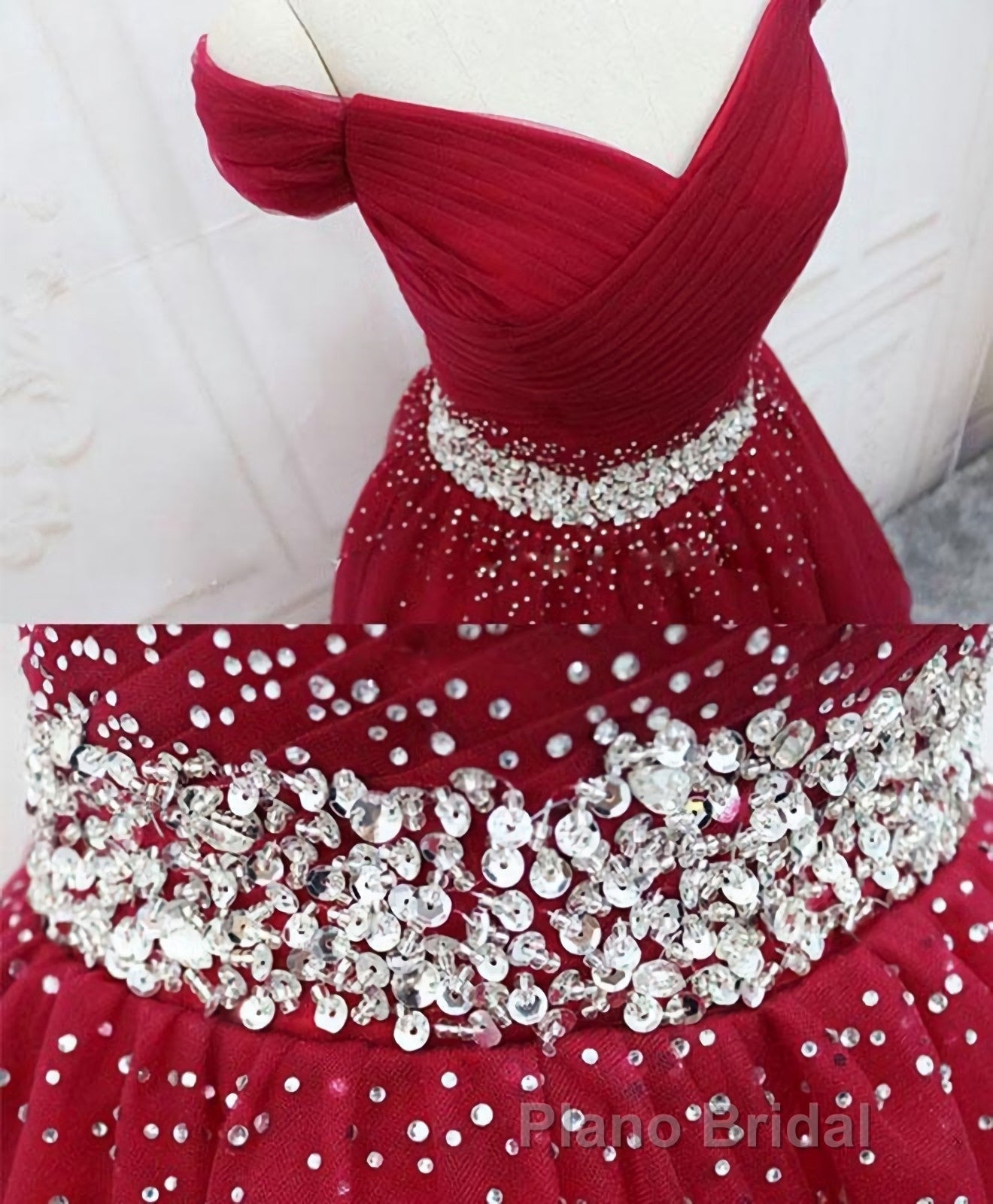 Burgundy Tulle Sequin Short Formal Prom Dresses, Burgundy Homecoming Dresses, 1