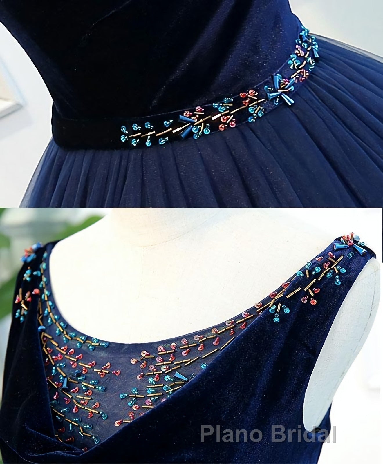 Dark Blue Tulle Long Formal Prom Dresses, Dark Blue Tulle Evening Dresses