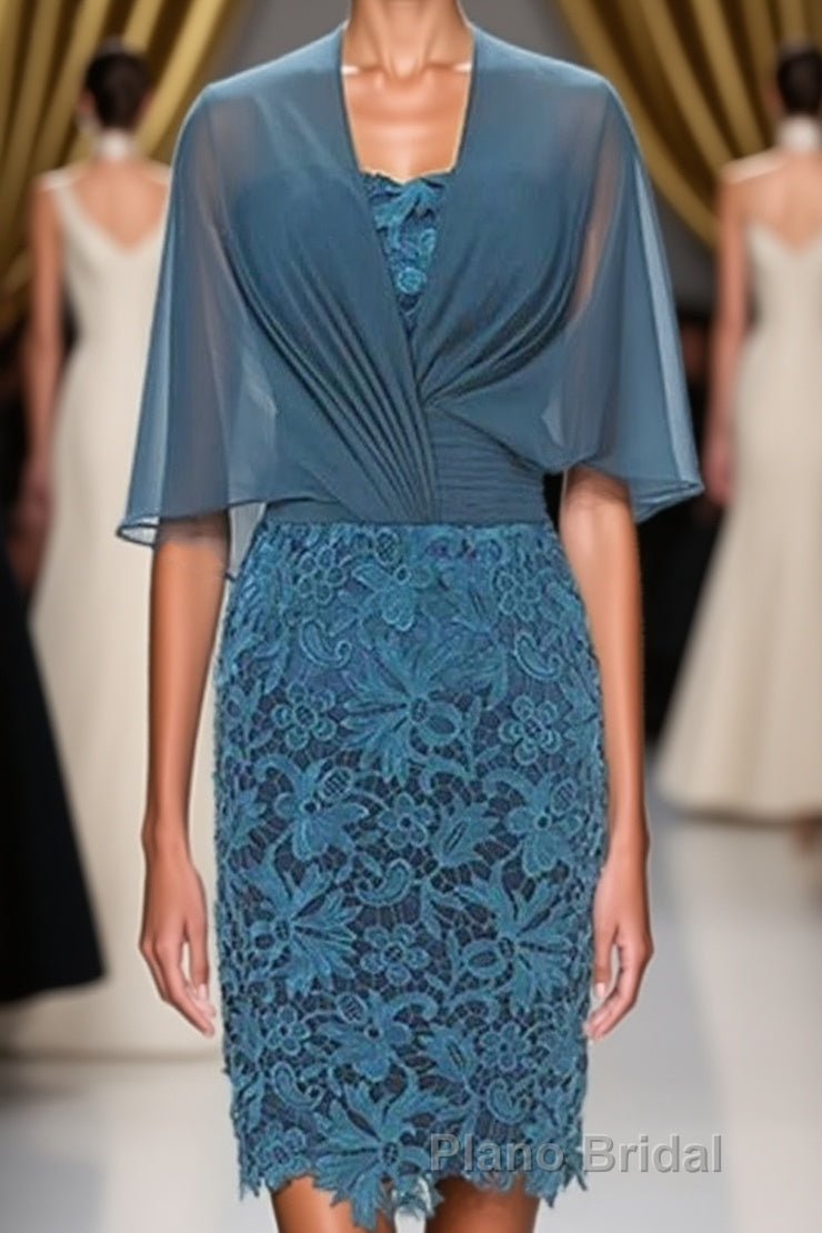 Fake Two-Piece Teal Blue Lace Bodycon Mother of the Bride Dresses Main image