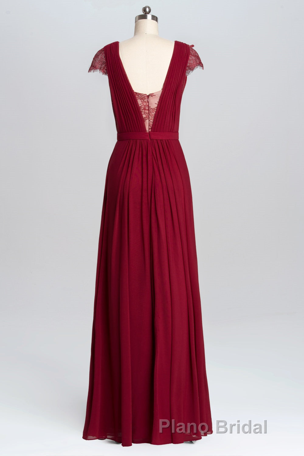 Wine Red A-line Chiffon Long Bridesmaid Dresses with Cap Sleeves