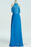 Blue A-line Lace and Chiffon Full Length Bridesmaid Dresses