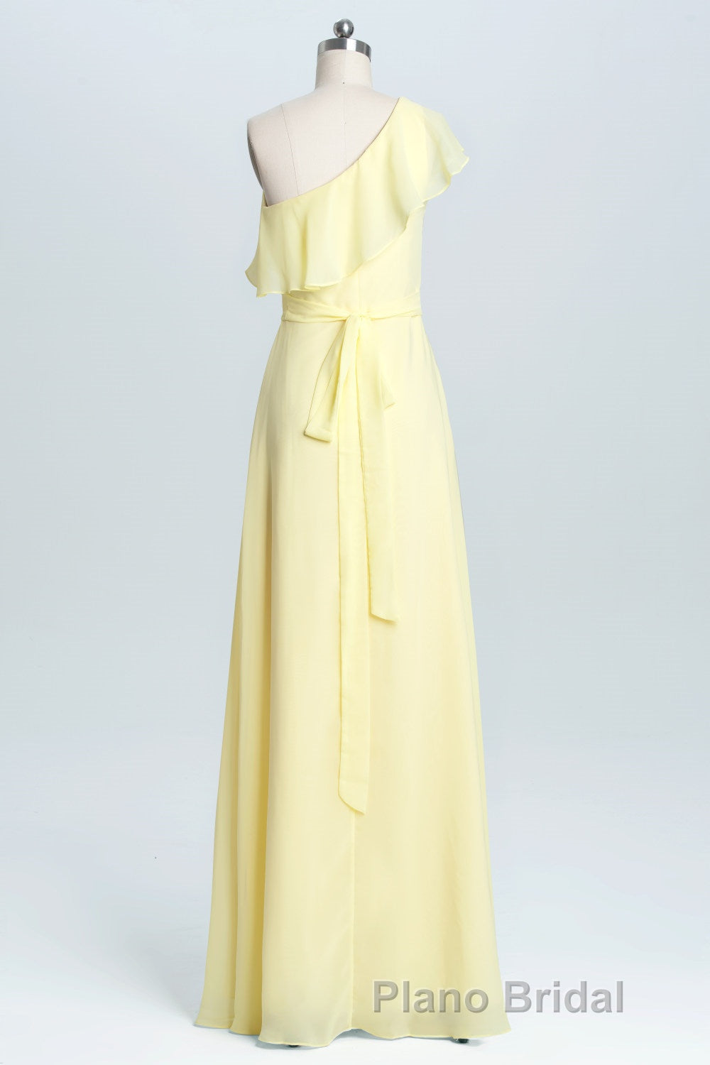 One Shoulder Yellow Ruffles A-line Long Bridesmaid Dresses Secondary image