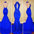 Sexy Mermaid Red High Neck Backless African Open Front Long Prom Dresses