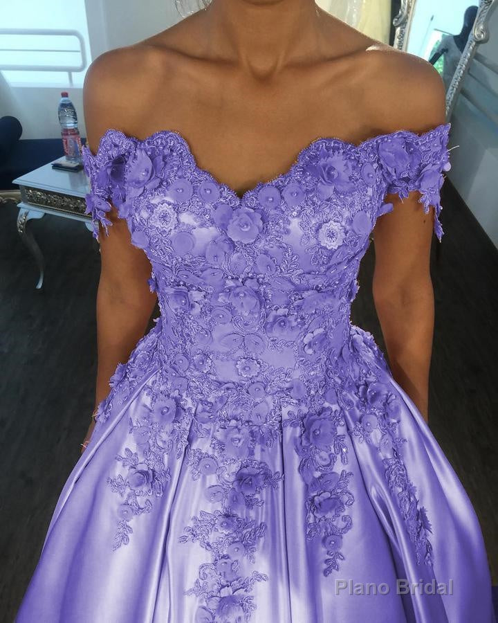 Charming Satin Off Shoulder Flowers Dusty Rose Ball Dresses