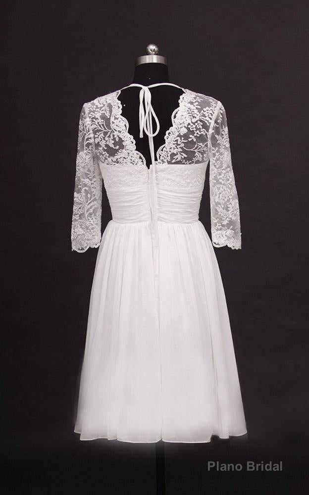 2025 A Line Cheap V Neck Long Sleeves Chiffon Knee Length Short Lace Wedding Dresses Main image