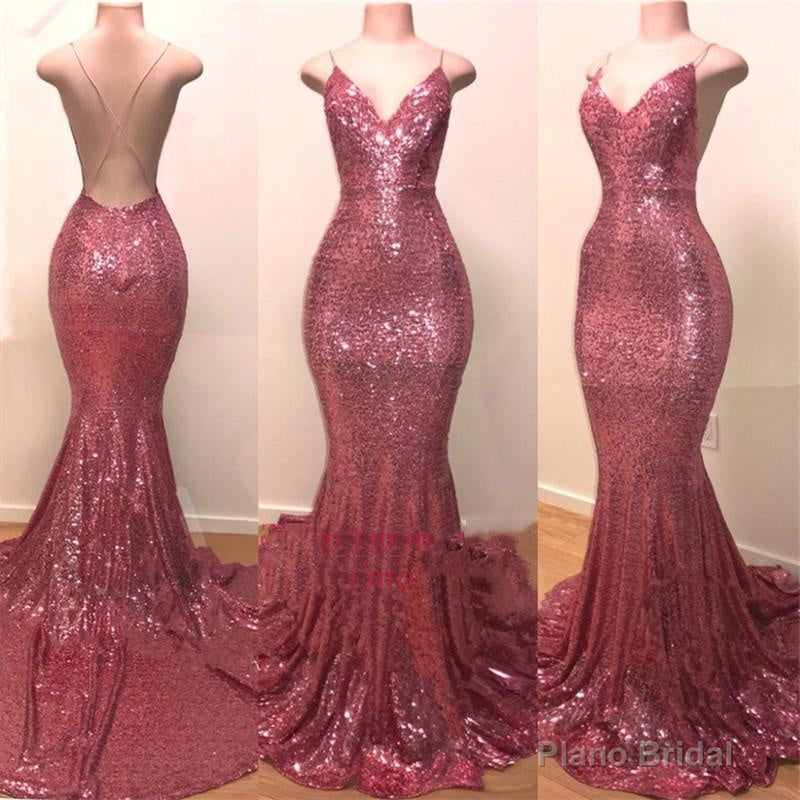 2025 Sexy Pink Sweetheart Backless Sequence Mermaid Prom Dresses