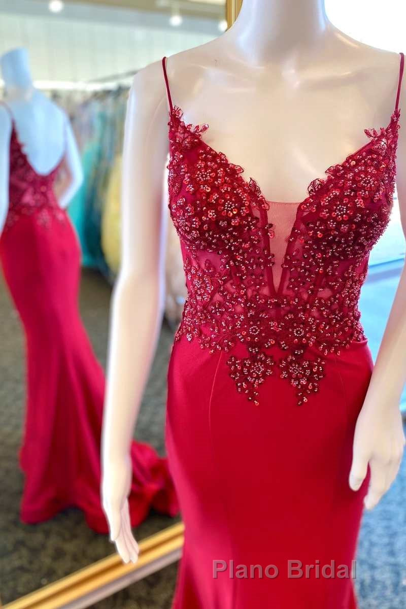 Straps Green Appliques Mermaid Long Prom Dresses Secondary image