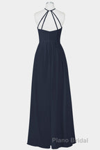 Elegant Navy Blue Chiffon A-line Long Bridesmaid Dresses