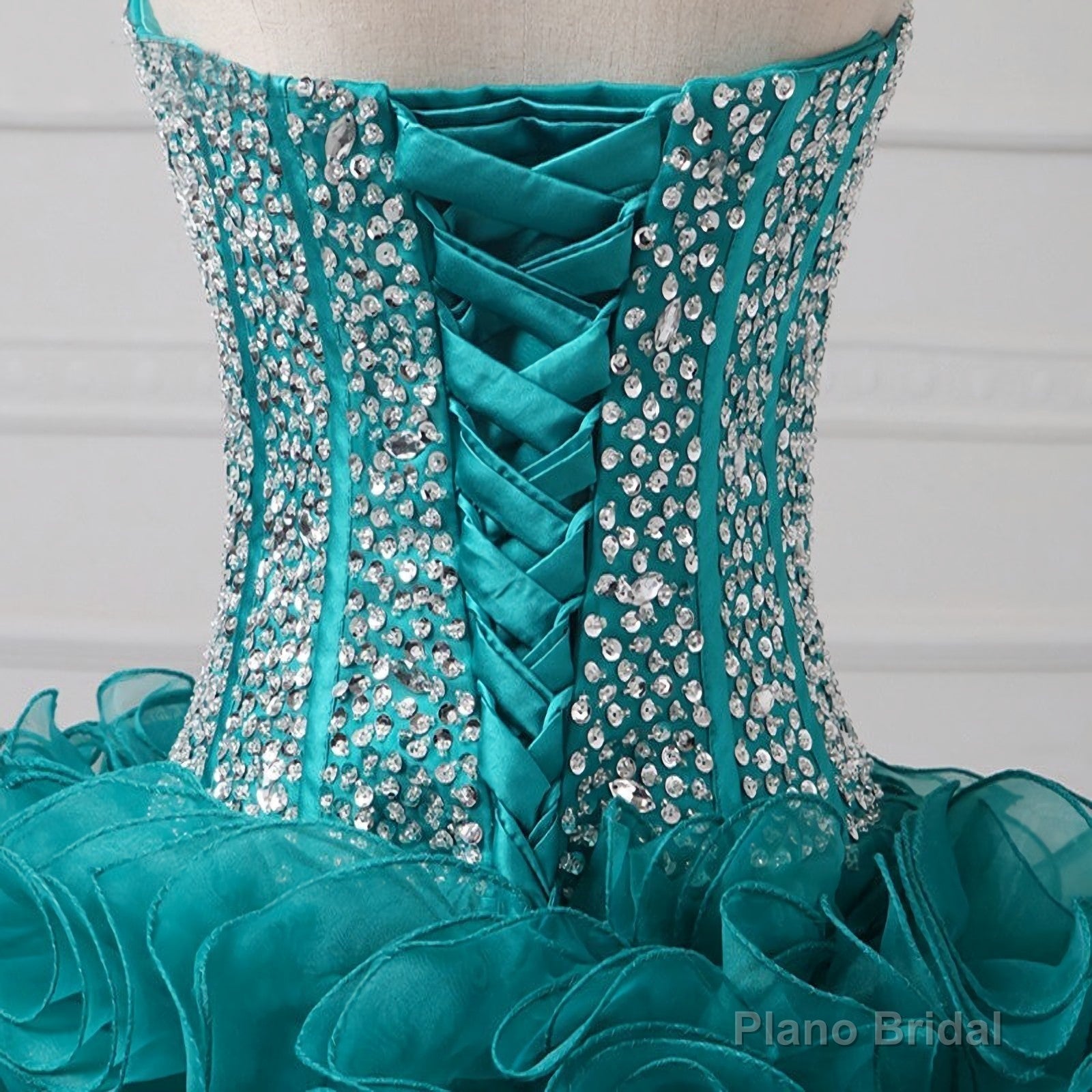 Ruffles Strapless Sweetheart Backless Rhinestone Organza Teal Homecoming Dresses Secondary image