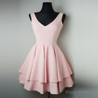 V Neck Sleeveless Simple A Line Tiered Pleated Satin Charming Homecoming Dresses