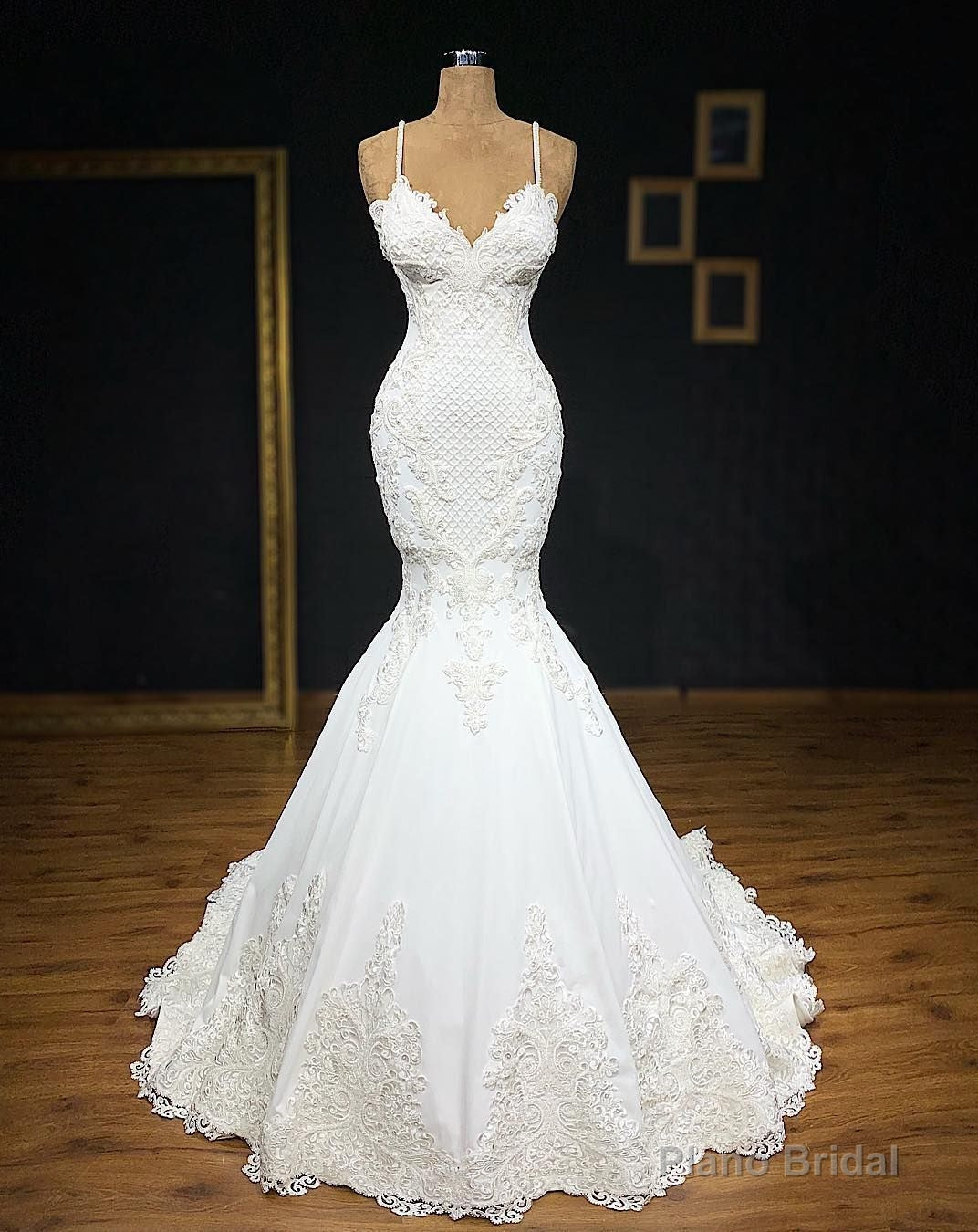 2025 Sexy Mermaid/Trumpet Spaghetti Straps Sweetheart Satin Applique Wedding Dresses Main image