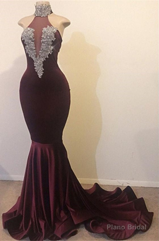 2025 New Arrival High Neck Grape Beaded Mermaid Prom Dresses Main image