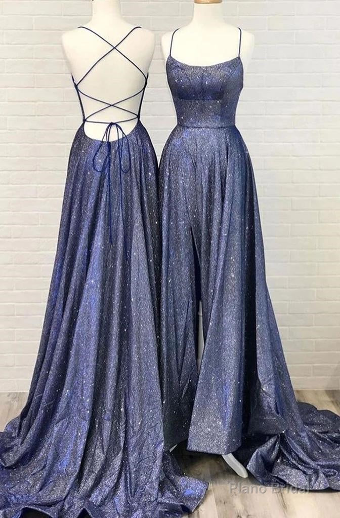 Cheap A Line Lace Up Purple Scoop Spaghetti Straps Sequence Prom Dresses 2025 Main image