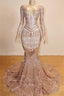 Charming Long Sleeves V Neck Backless Pink Lace 2025 Prom Dresses