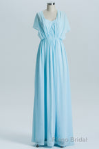 Blue Chiffon A-line Long Convertible Bridesmaid Dresses