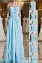 Blue Chiffon A-line Long Convertible Bridesmaid Dresses