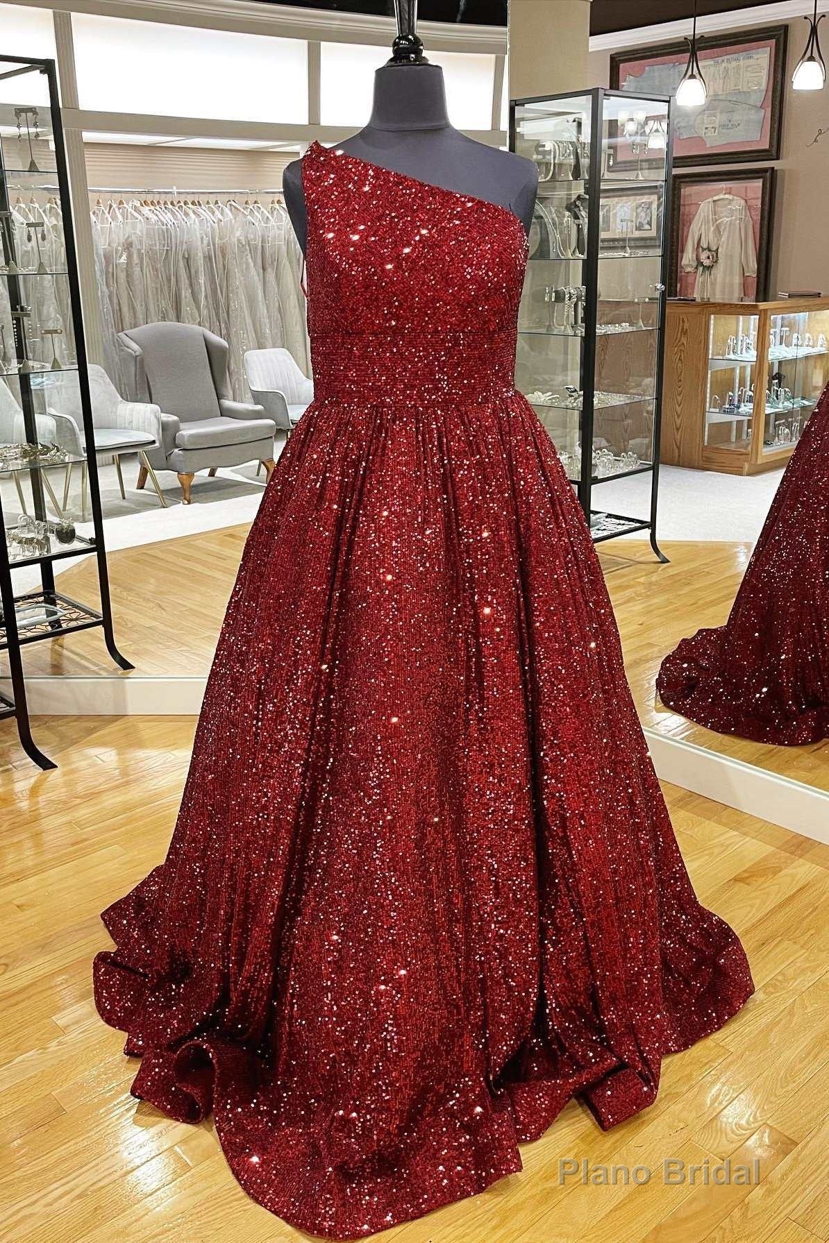 Wine Red Sequin One-Shoulder Ball Gown Main image
