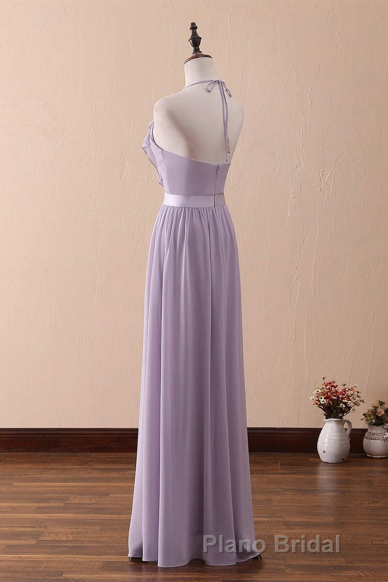 Lilac Halter Open Back Ruffled Long Bridesmaid Dresses Secondary image