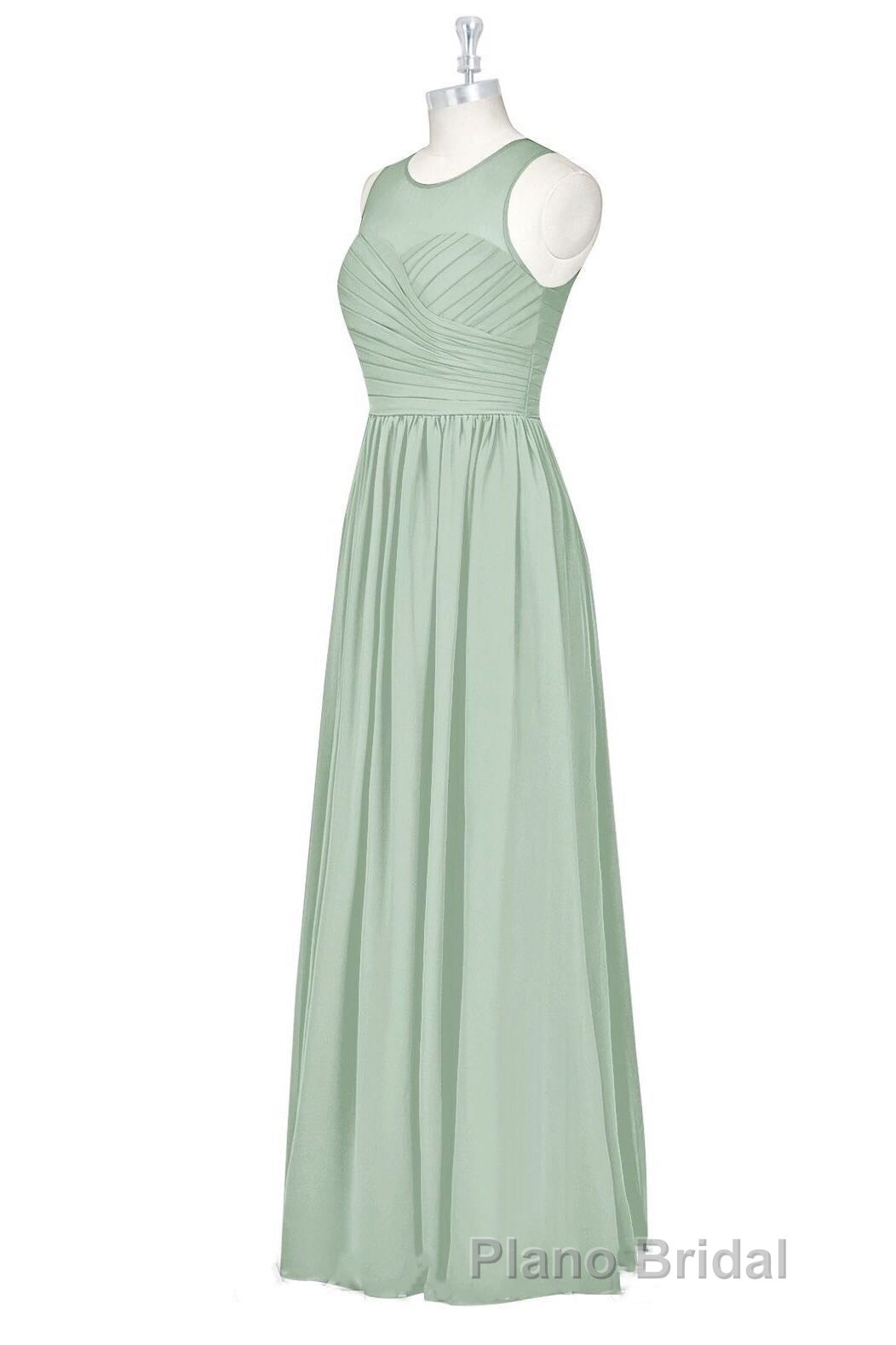 Sage Green Chiffon Sheer Neck A-Line Long Bridesmaid Dresses Secondary image