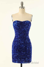 Royal Blue Sequin Strapless Mini Homecoming Dresses