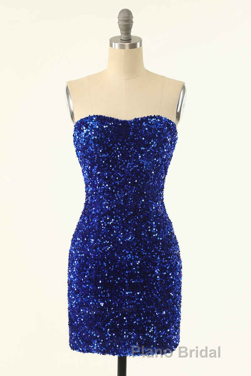Royal Blue Sequin Strapless Mini Homecoming Dresses