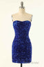 Royal Blue Sequin Strapless Mini Homecoming Dresses