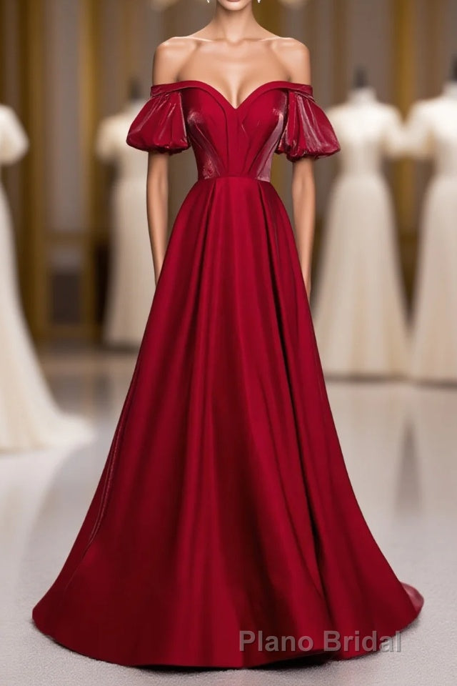 Simple Sweetheart Burgundy Satin Long Formal Prom Dresses, Burgundy Evening Dresses Main image