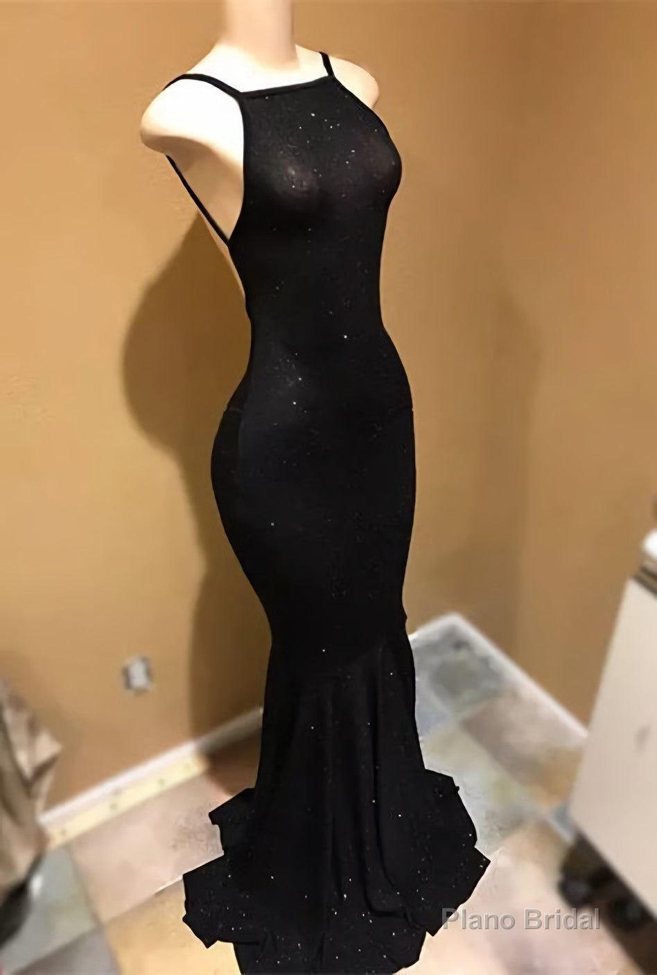 2025 Black Mermaid Backless Halter Long Prom Dresses Main image
