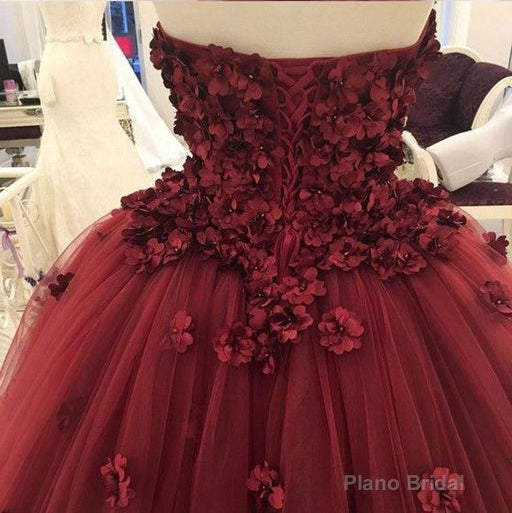 Strapless Tulle With Appliques Lace Up Back Burgundy Ball Dresses Secondary image