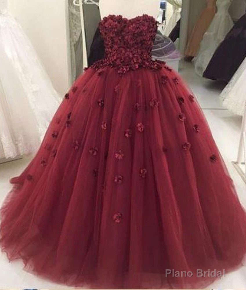 Strapless Tulle With Appliques Lace Up Back Burgundy Ball Dresses Main image