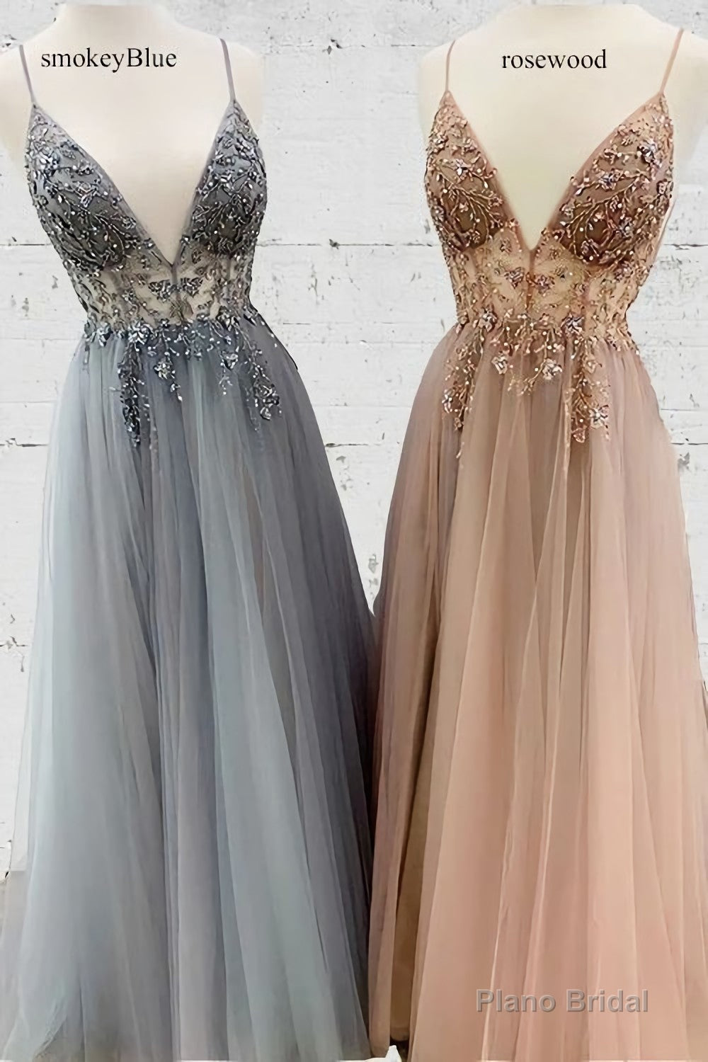 2025 A Line Sweetheart Beaded Blue Long Tulle Prom Dresses Main image