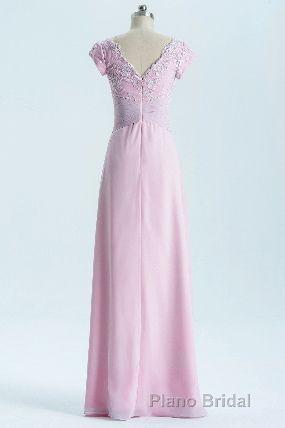 Short Sleeves Pink Appliques Knot Long Bridesmaid Dresses Secondary image