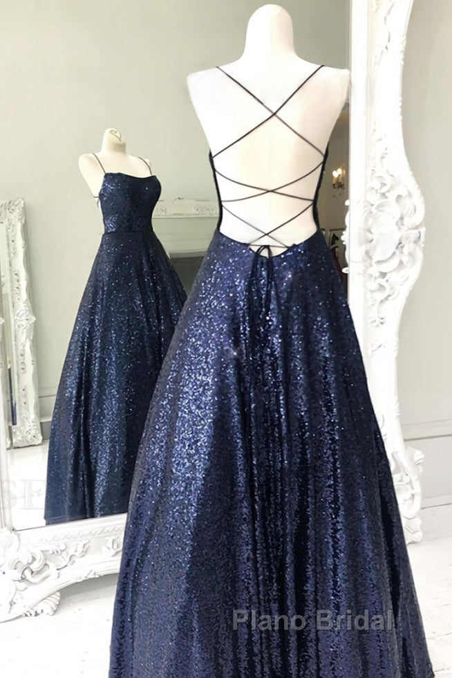 Long Navy Blue Sequin Formal Prom Dresses Secondary image