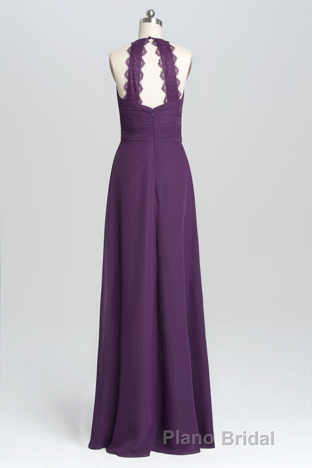 Purple Halter A-line Pleated Long Bridesmaid Dresses