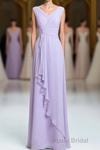 Lavender Chiffon A-line Ruffles Long Bridesmaid Dresses