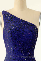Pink Sequin One-Shoulder Backless Short Prom Dresses