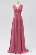 Dusty Rose Chiffon Wrap A-Line Long Bridesmaid Dresses