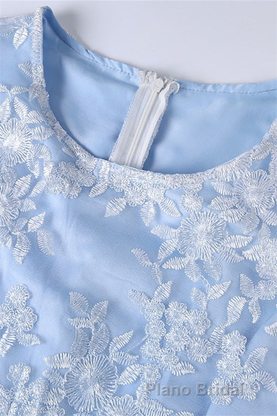 Light Blue Crew Neck Lace Half Sleeve Short Mother of the Bride Dresses