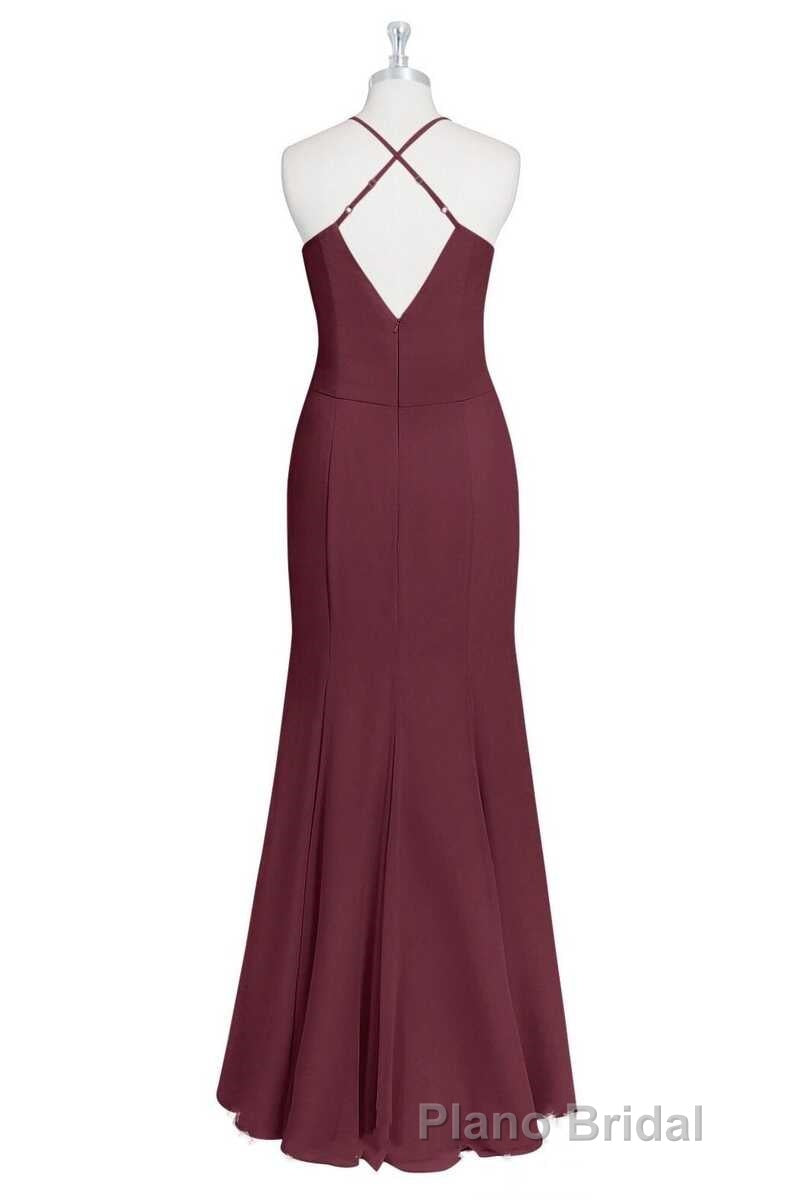 Burgundy Chiffon Cross-Back Mermaid Long Bridesmaid Dresses Secondary image