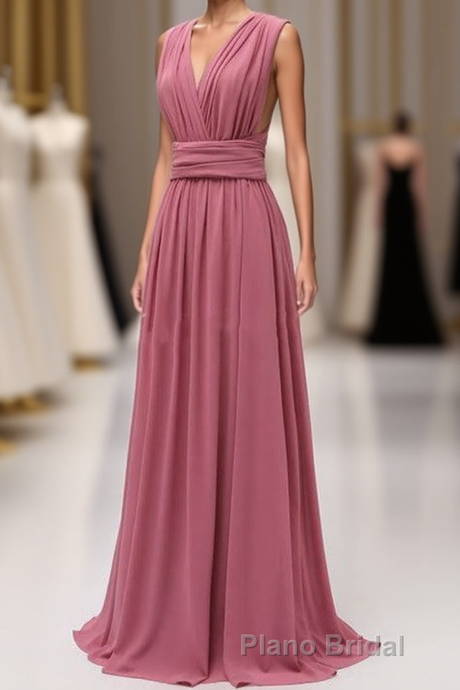 Dusty Rose Chiffon Wrap A-Line Long Bridesmaid Dresses Main image