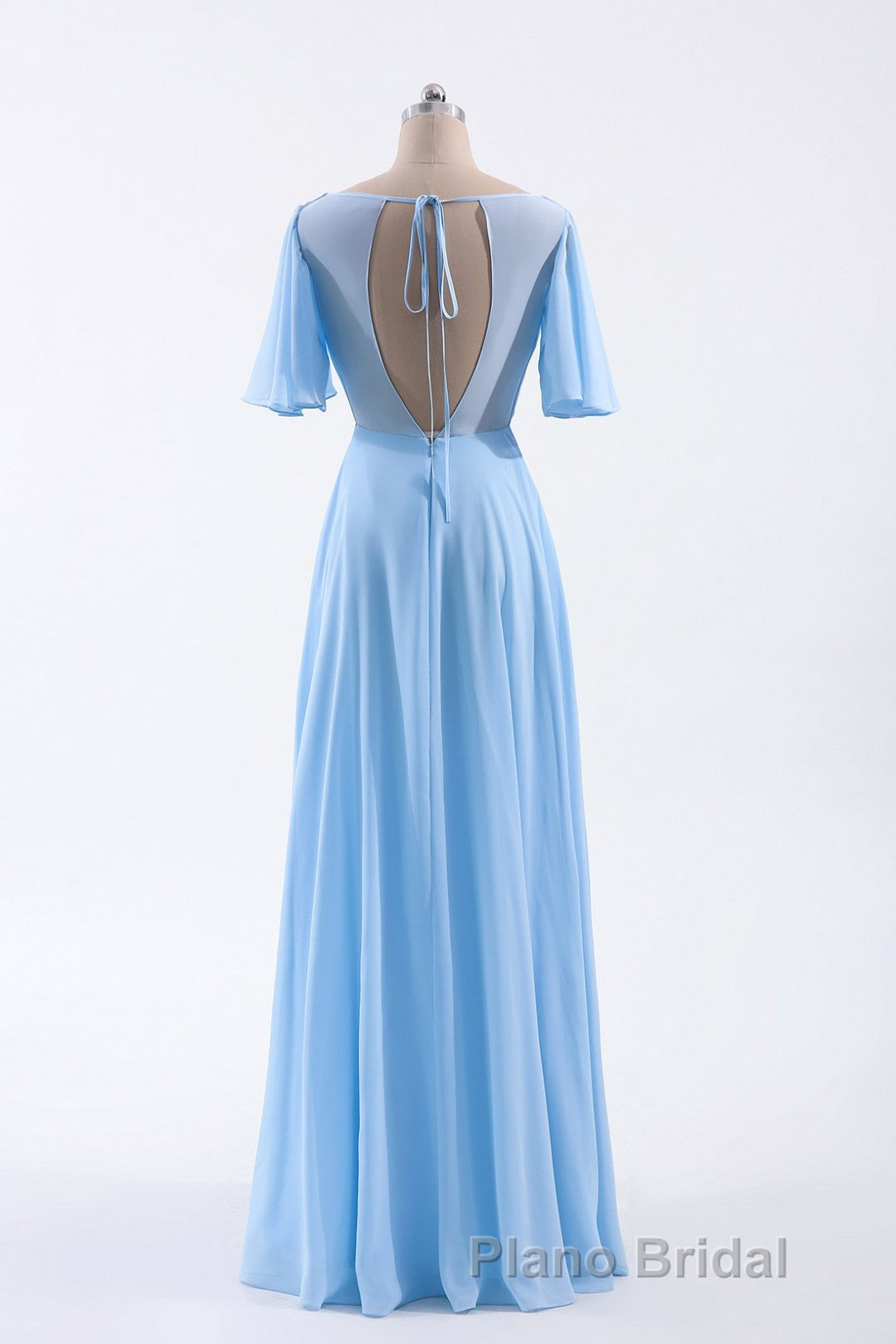 Flutter Sleeves Blue Chiffon A-line Long Bridesmaid Dresses Secondary image