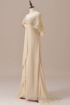 Ruffles Chiffon Long Mother of the Bride Dresses with Lace Cape