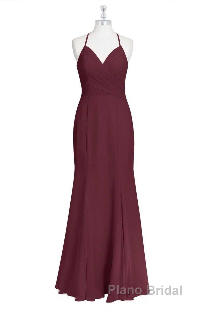 Burgundy Chiffon Cross-Back Mermaid Long Bridesmaid Dresses