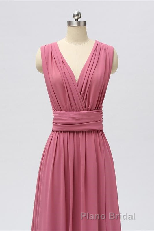 Dusty Rose Chiffon Wrap A-Line Long Bridesmaid Dresses Secondary image