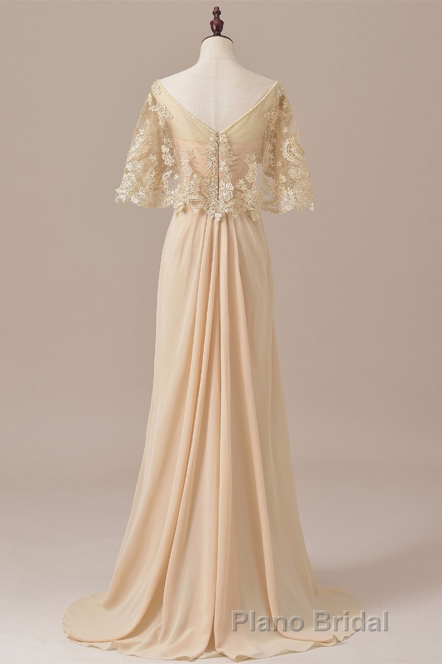 Ruffles Chiffon Long Mother of the Bride Dresses with Lace Cape