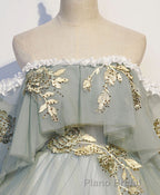 Green Tulle Lace Long Formal Prom Dresses, Green Tulle Sweetheart Dresses