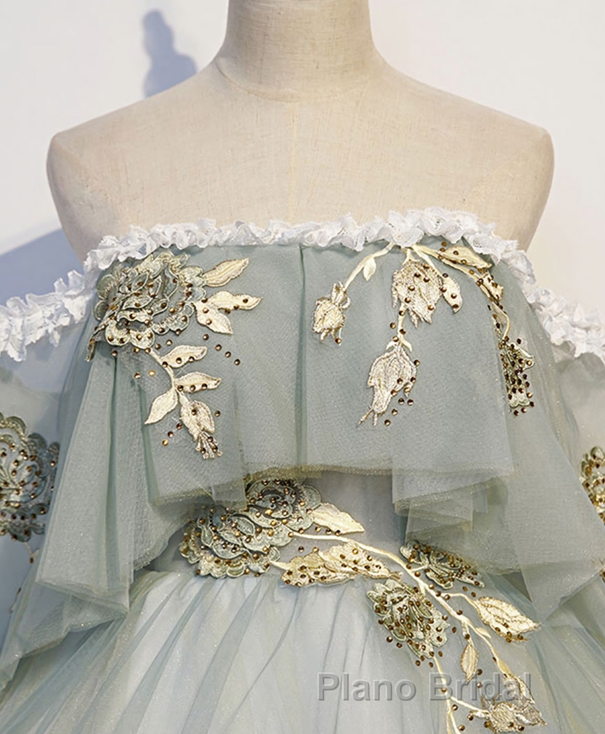 Green Tulle Lace Long Formal Prom Dresses, Green Tulle Sweetheart Dresses