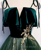 Green Tulle Lace Long Formal Prom Dresses, Green Tulle Lace Prom Dresses, 1